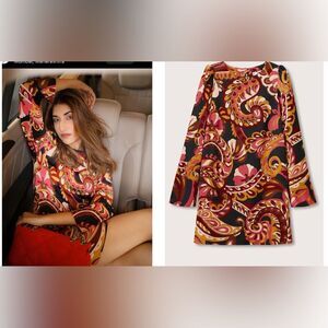 Mango Printed dress with balloon sleeves
